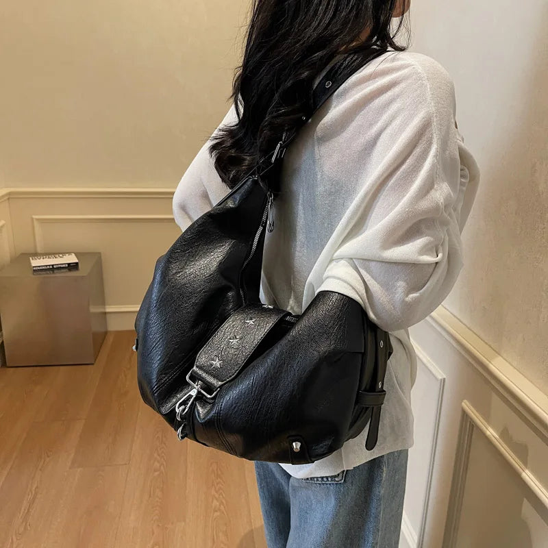 ANGE - Sac à Main Besace de Cours en Cuir Noir
