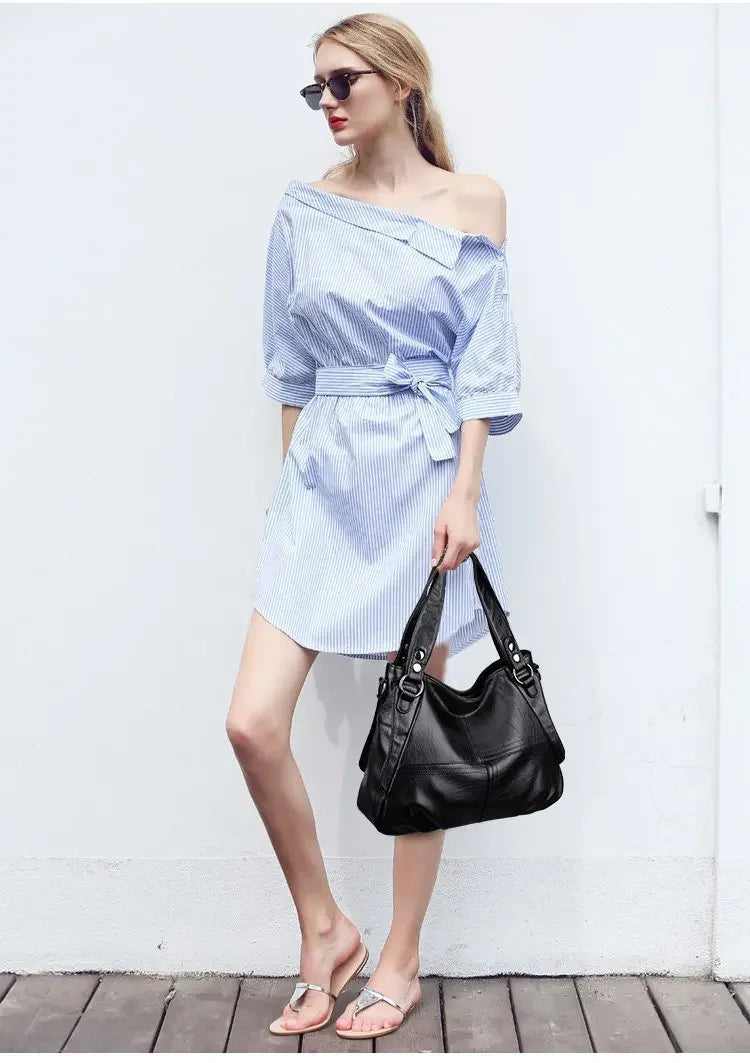 Elowen - Sac à Main de Cours en Cuir à Bandoulière NOIR