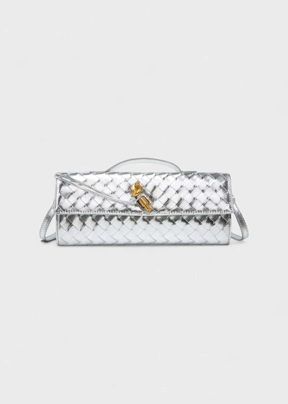 ADELINE petit sac à main en cuir tréssé argenté de luxe avec boucle élégante or