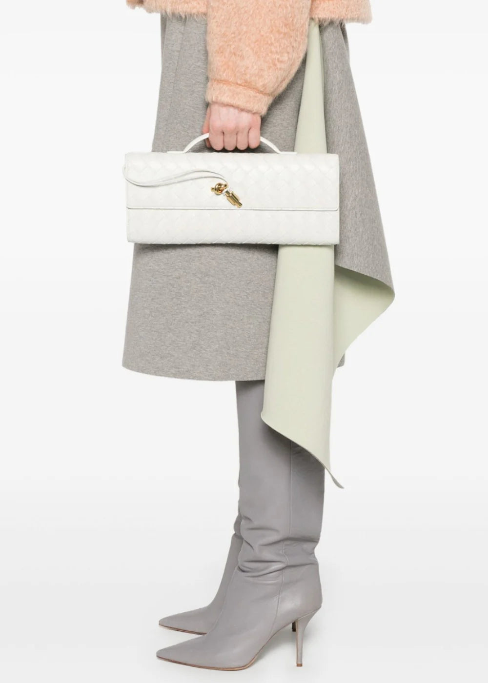 ADELINE petit sac à main en cuir tréssé blanc de luxe avec boucle élégante or