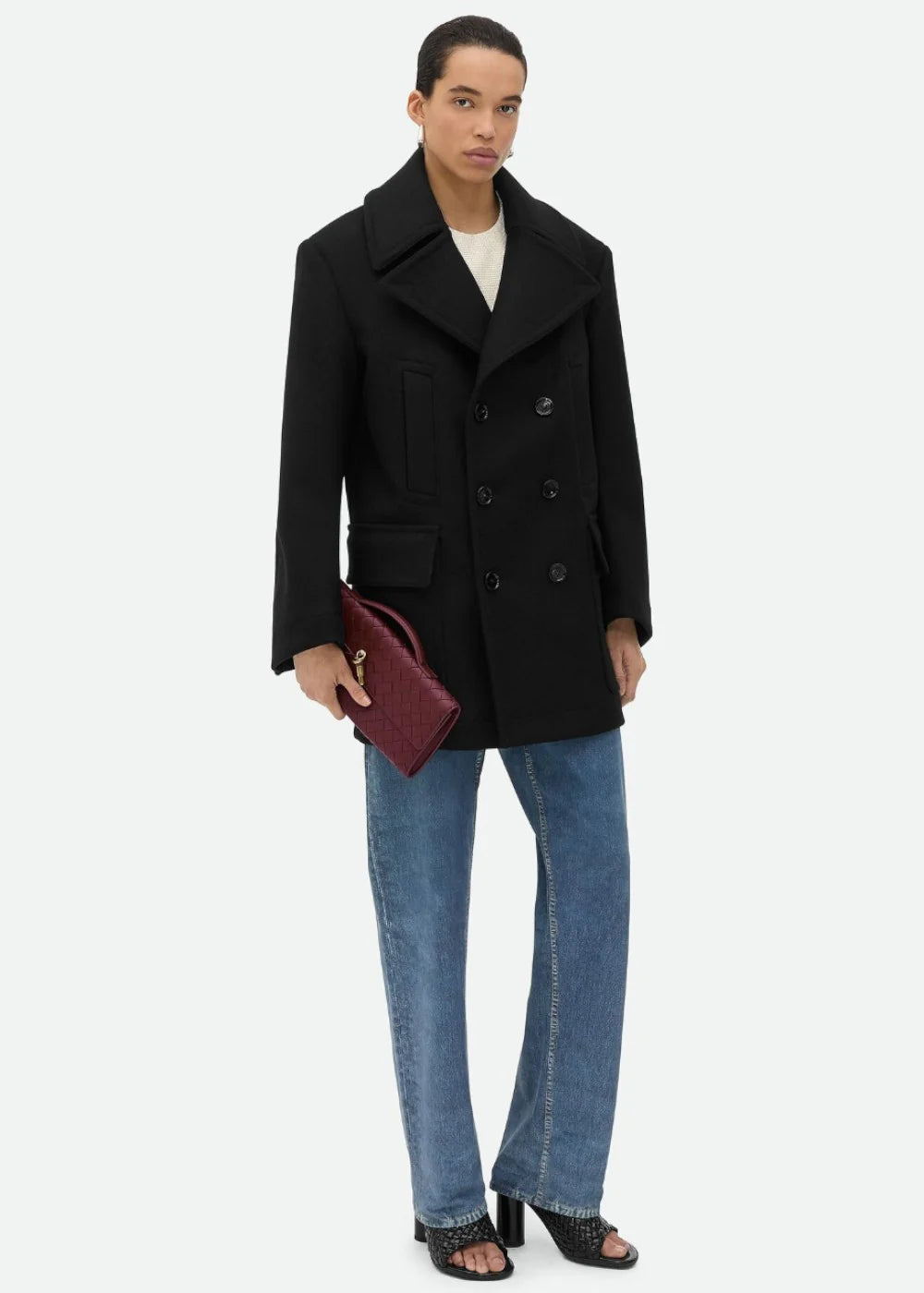 ADELINE petit sac à main en cuir tréssé bordeaux de luxe avec boucle élégante or