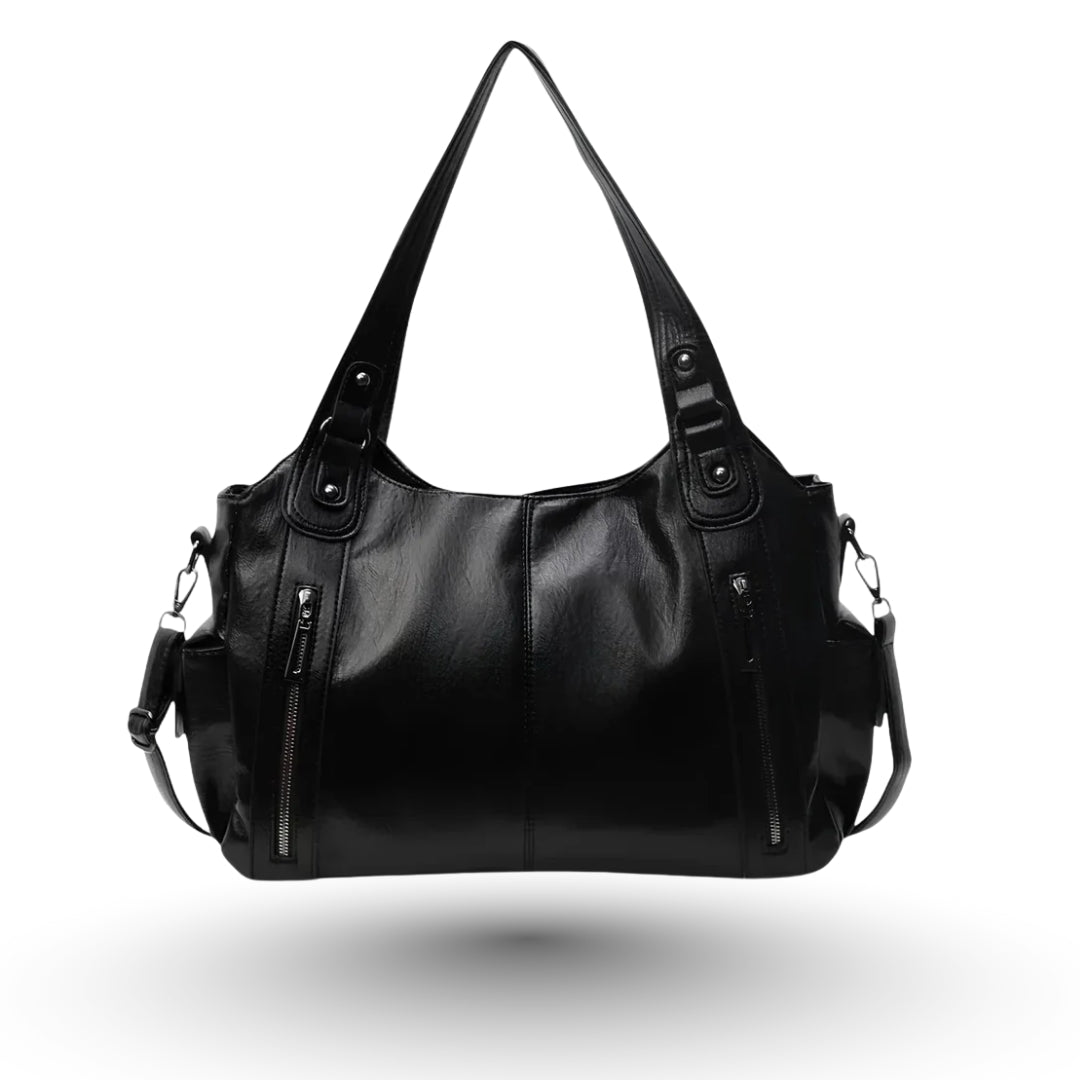 ALBA – Grand Sac à main de cours à zip en cuir noir, élégant et pratique pour femme active.