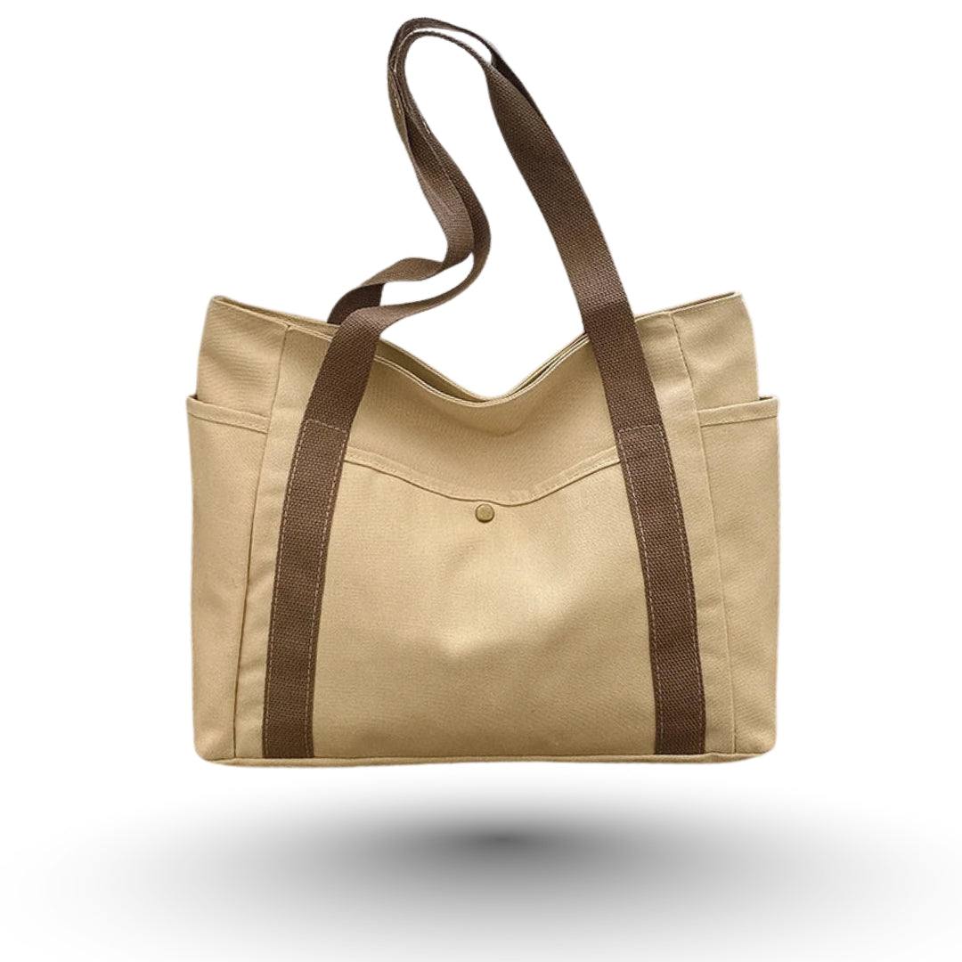 ALFABA – Sac à main de cours fourre-tout en toile beige, pratique et résistant.