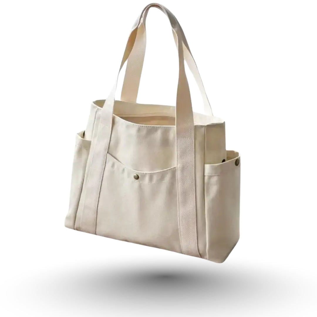 ALFABA – Sac à main de cours fourre-tout en toile blanc, pratique et résistant.