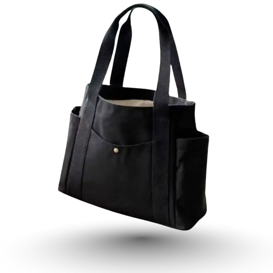 ALFABA – Sac à main de cours fourre-tout en toile noir pratique et résistant.