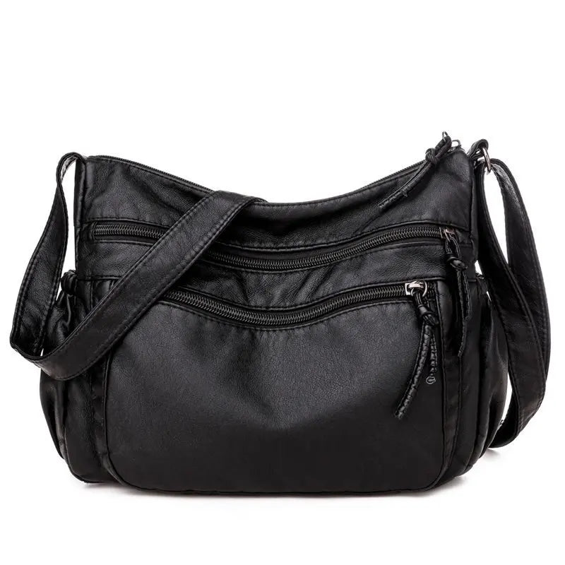 Sac à main ALIZÉE multipoche en bandoulière NOIR, en cuir vegan souple, design moderne et pratique, idéal pour transporter vos essentiels au quotidien
