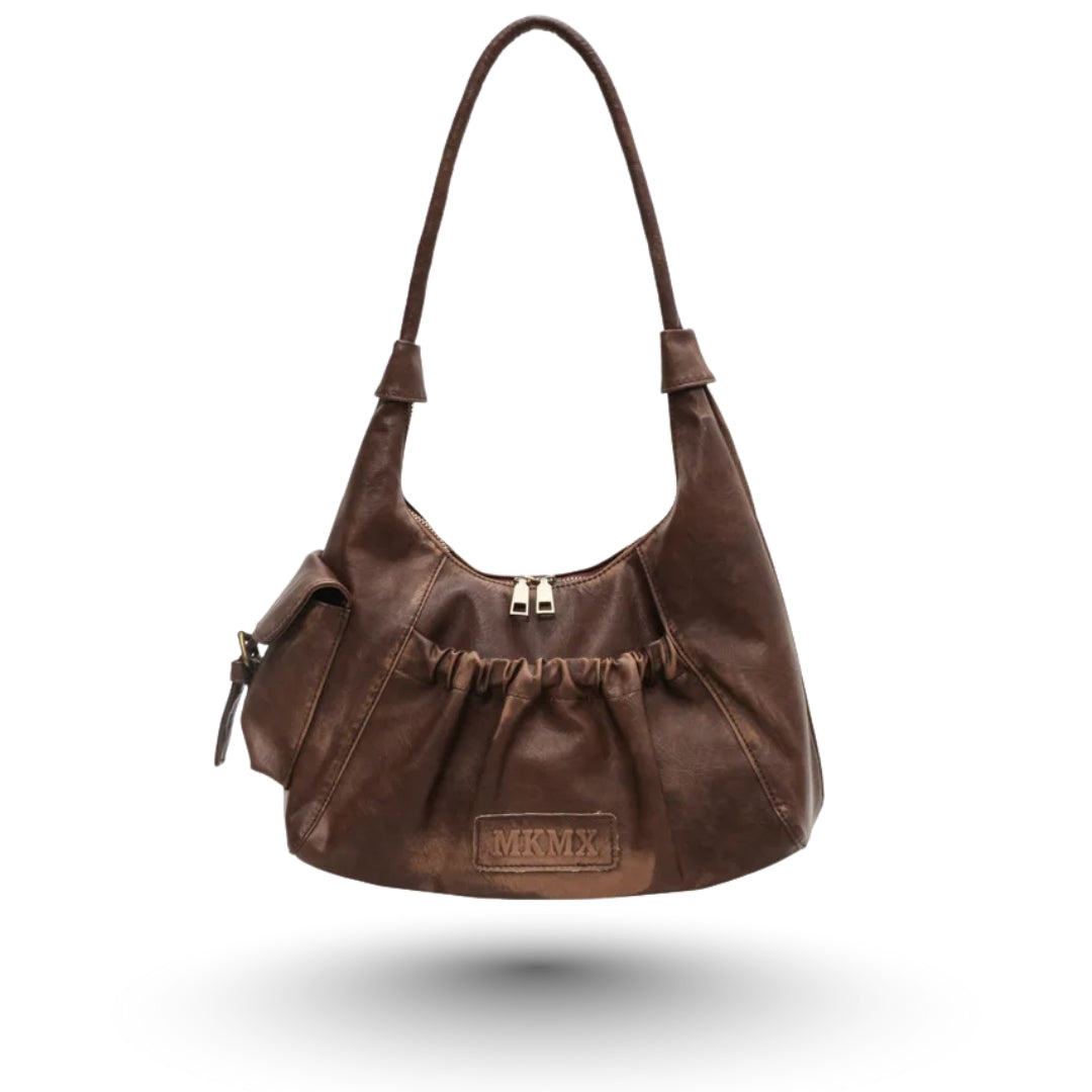 AMIRA – Sac rétro marron, élégant et spacieux, parfait pour cahiers et ordinateur.