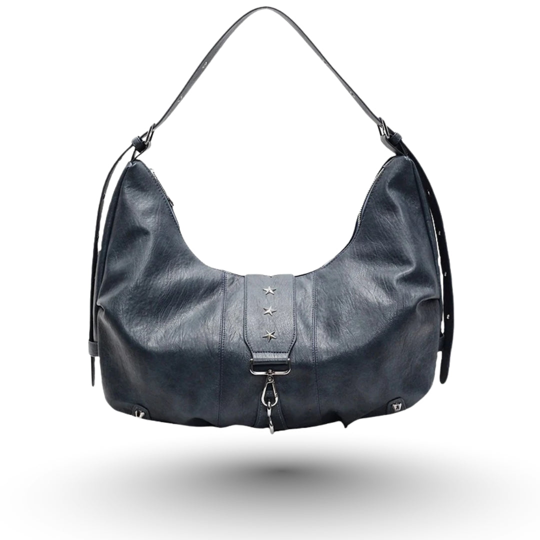 ANGE – Sac à main besace de cours en cuir bleu chic et pratique.