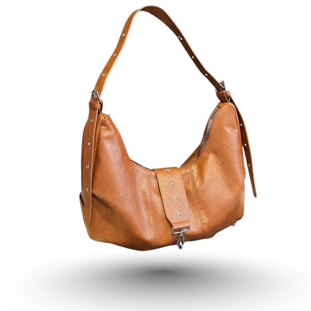 ANGE – Sac à main besace de cours en cuir camel, chic et pratique.