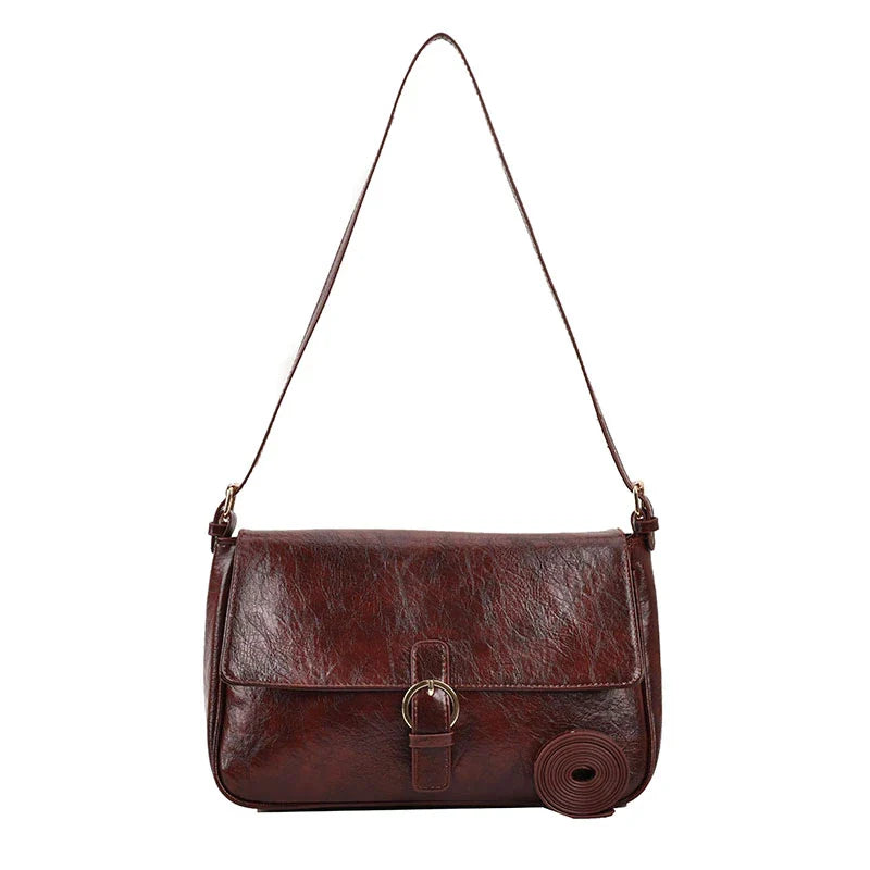 sac bandoulière femme rétro cuir café vegan lisse chic et pratique Aurora – sac à main élégant pour sorties et quotidien