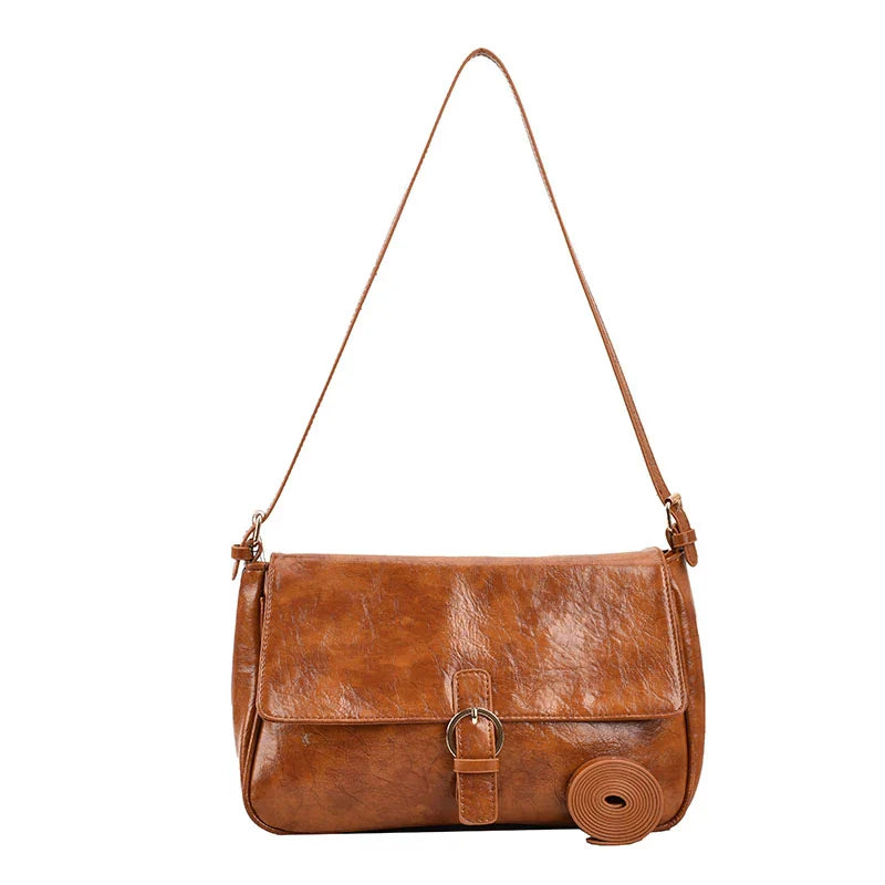 sac bandoulière femme rétro cuir marron vegan lisse chic et pratique Aurora – sac à main élégant pour sorties et quotidien