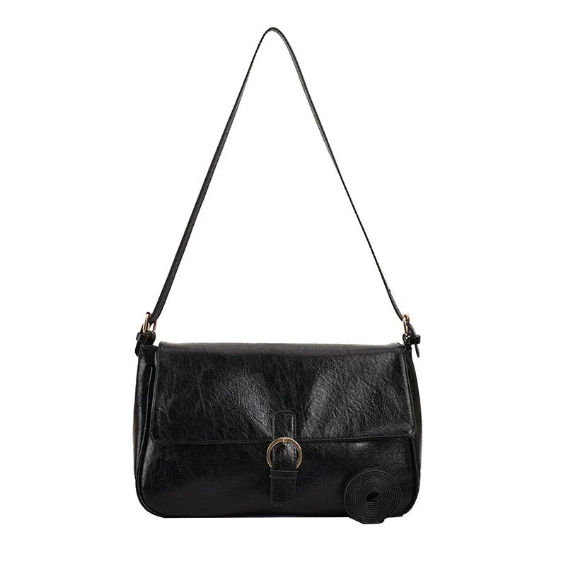 sac bandoulière femme rétro cuir vegan noir lisse chic et pratique Aurora – sac à main élégant pour sorties et quotidien