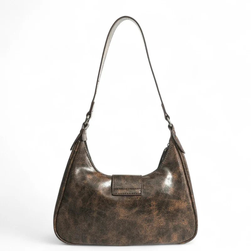 Sac AVELINA - Petit sac à main chic en cuir vintage café, style rétro, finition végan, parfait pour transporter vos essentiels avec élégance