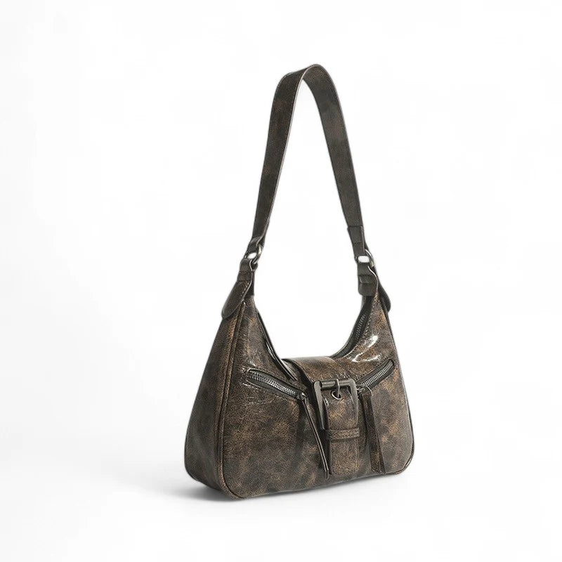 Sac AVELINA - Petit sac à main chic en cuir vintage café, style rétro, finition végan, parfait pour transporter vos essentiels avec élégance