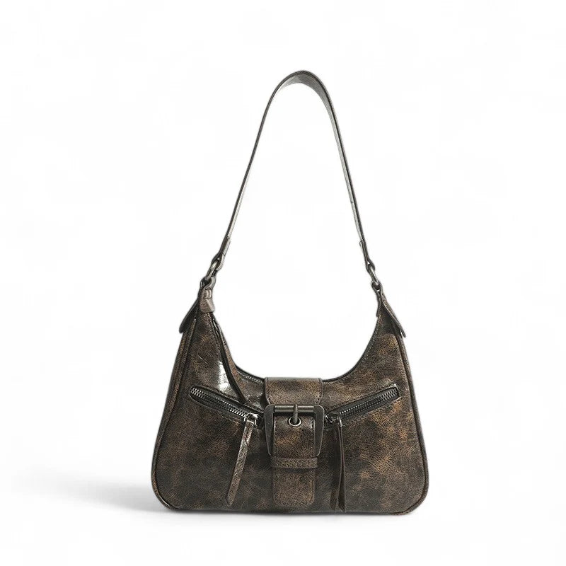 Sac AVELINA - Petit sac à main chic en cuir vintage café, style rétro, finition végan, parfait pour transporter vos essentiels avec élégance