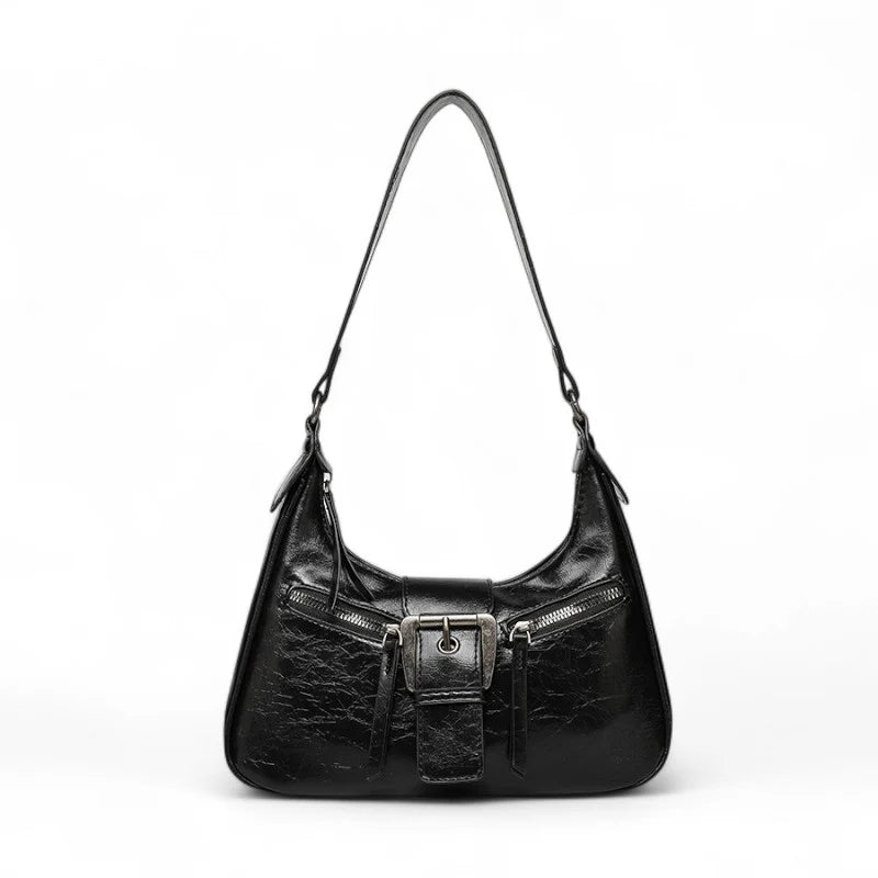 Sac AVELINA - Petit sac à main chic en cuir vintage noir, style rétro, finition végan, parfait pour transporter vos essentiels avec élégance