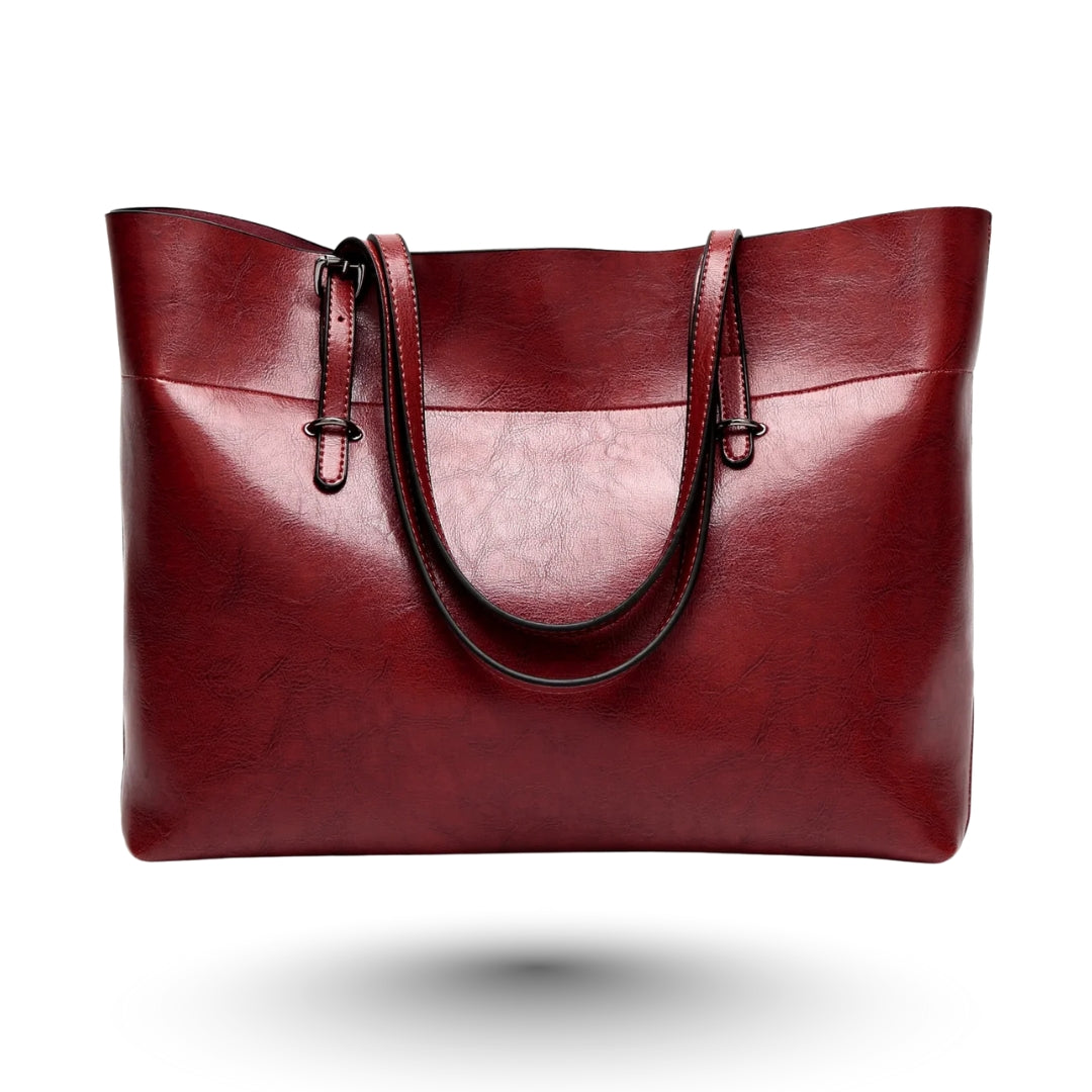 AYLA – Sac à main cuir lisse bordeaux, tendance et fonctionnel, parfait pour ordinateur portable.