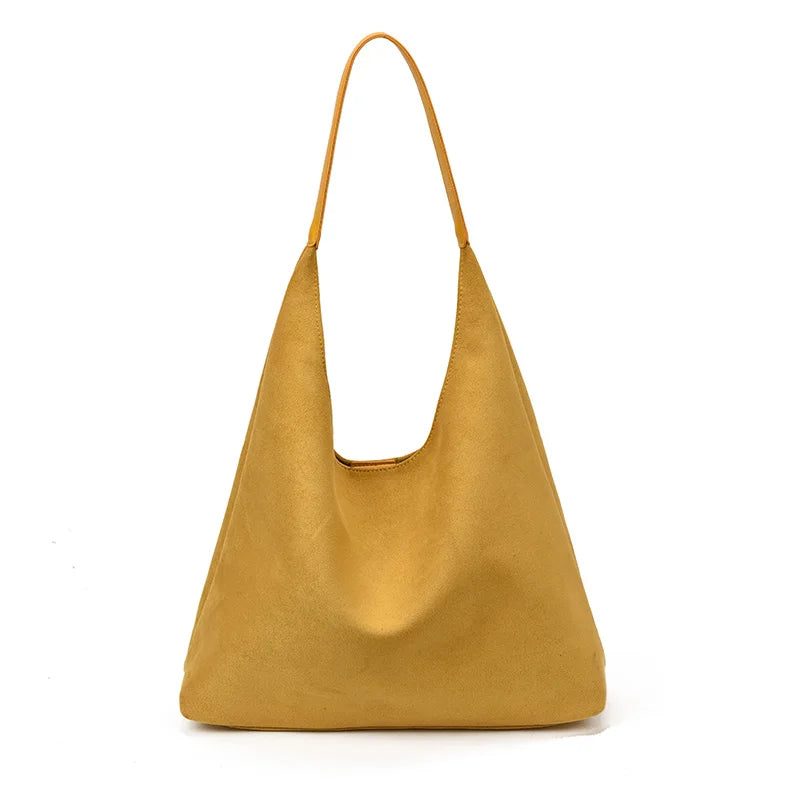 CECILIA - Sac à main cabas fourre-tout en daim jaune élégant et spacieux pour cours, travail et sorties.