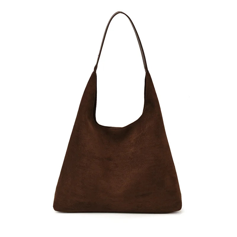 CECILIA - Sac à main cabas fourre-tout en daim marron élégant et spacieux pour cours, travail et sorties.