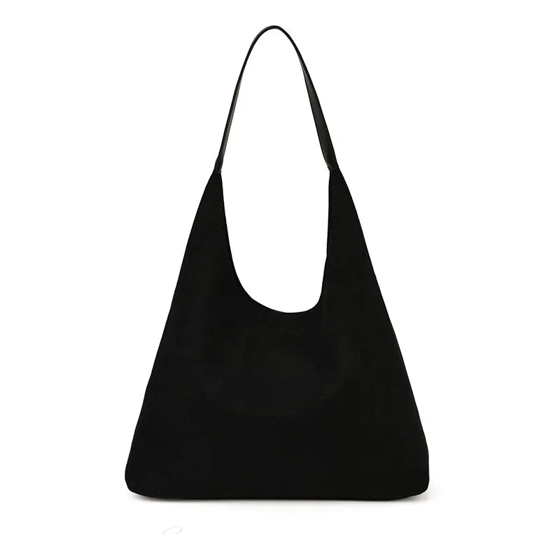 CECILIA - Sac à main cabas fourre-tout en daim noir, élégant et spacieux pour cours, travail et sorties.