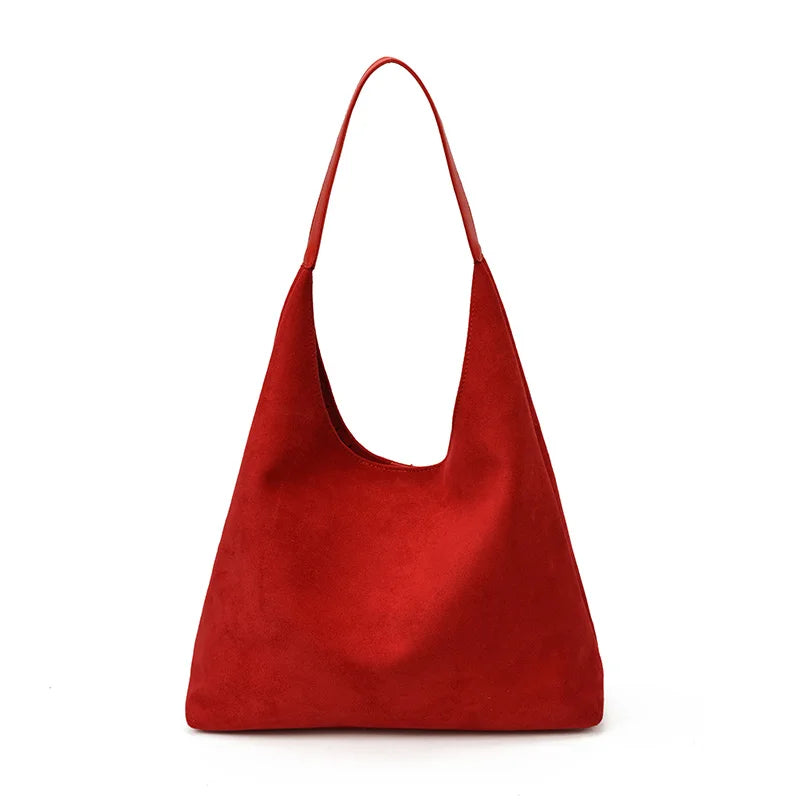 CECILIA - Sac à main cabas fourre-tout en daim rouge, élégant et spacieux pour cours, travail et sorties.
