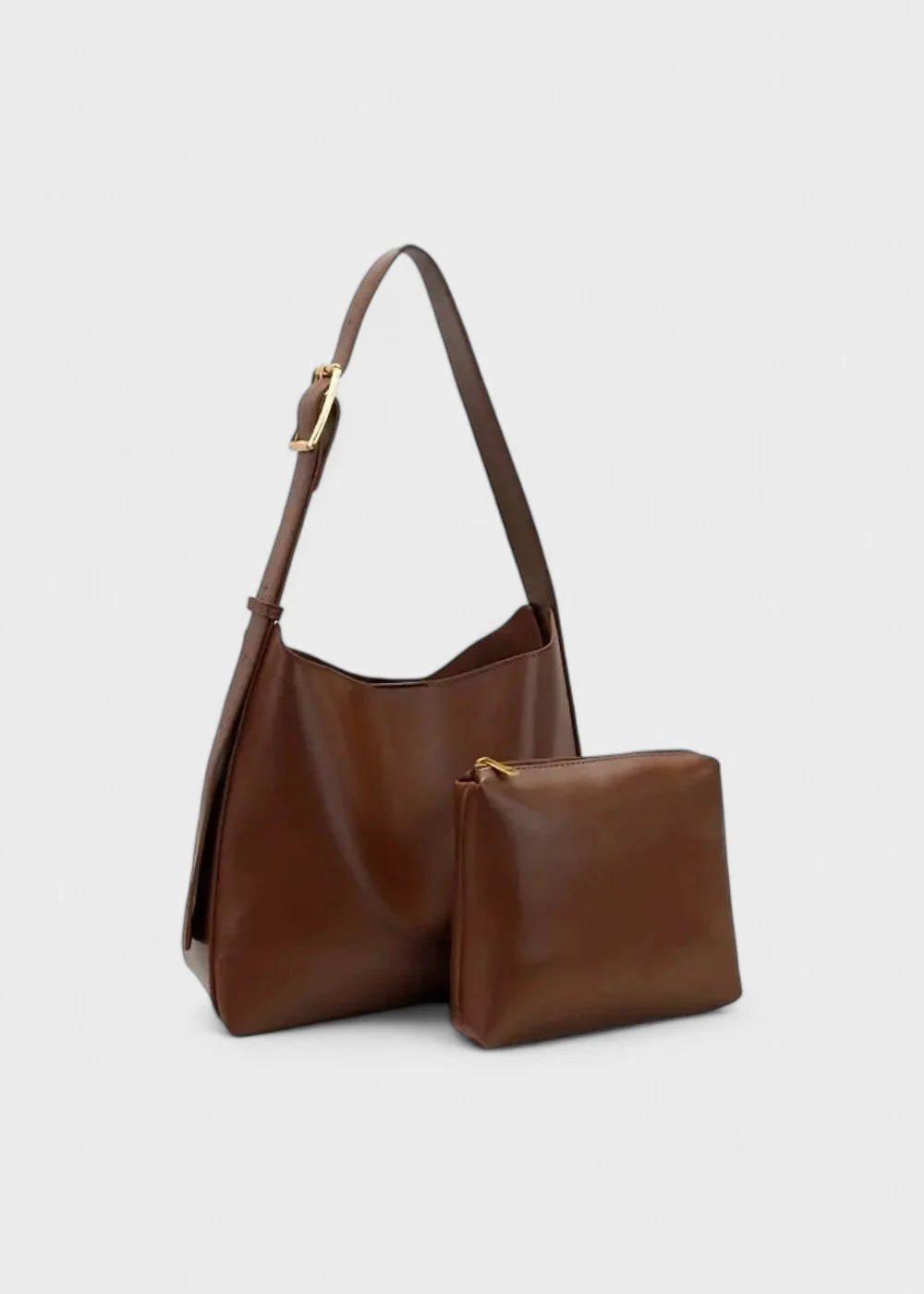 CLARISSE grand sac à main cabas en cuir marron vegan avec bandoulière chic et fonctionnelle