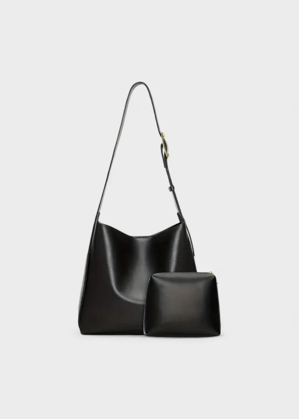 CLARISSE grand sac à main cabas en cuir noir vegan avec bandoulière chic et fonctionnelle
