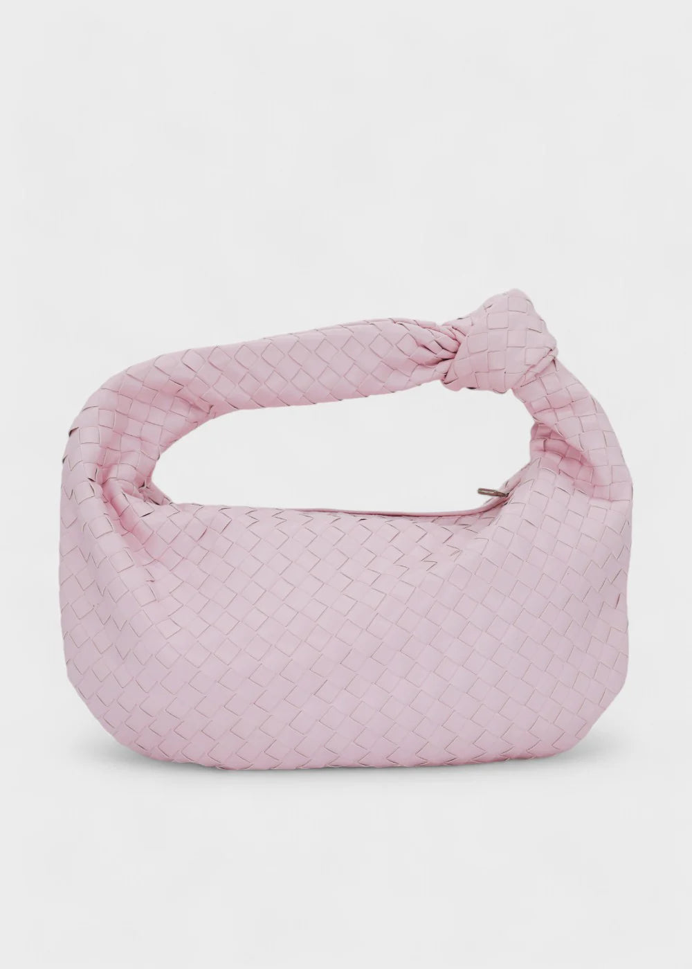 Sac cuir tressé demi lune rose élégant pour femme, design chic et pratique, parfait pour un usage quotidien ou une sortie sophistiquée.