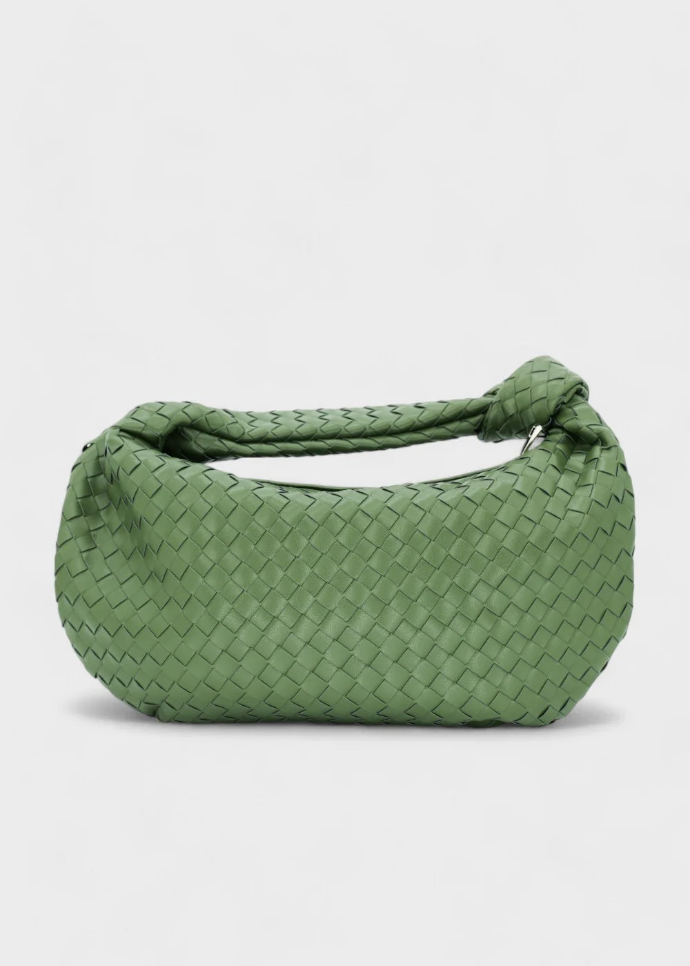 Sac cuir tressé demi lune vert élégant pour femme, design chic et pratique, parfait pour un usage quotidien ou une sortie sophistiquée.