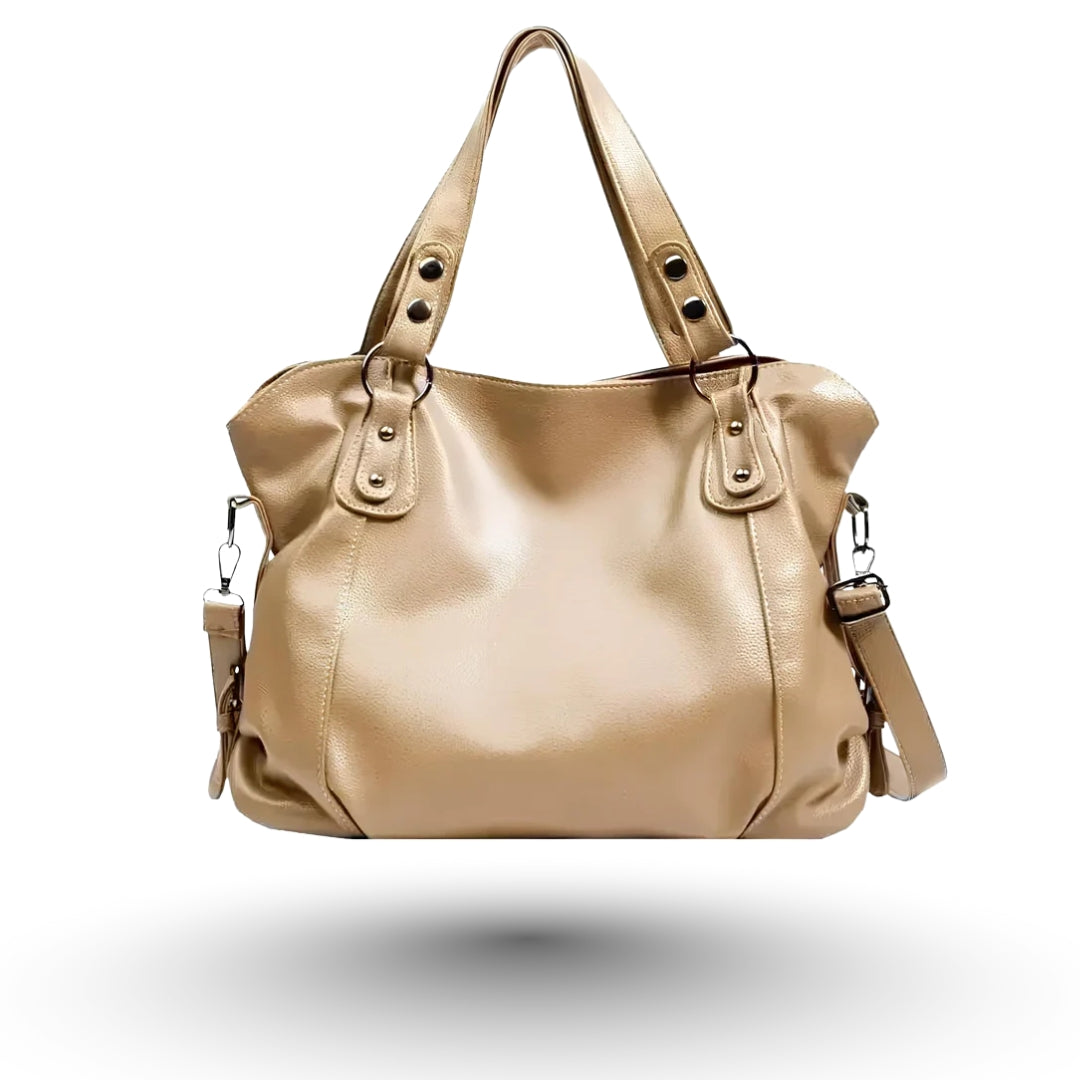 Élora – Sac à main de cours en cuir beige de luxe, design raffiné et fonctionnel pour étudiantes et professionnelles.