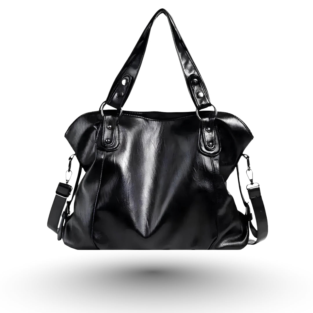 Élora – Sac à main de cours en cuir noir de luxe, design raffiné et fonctionnel pour étudiantes et professionnelles.