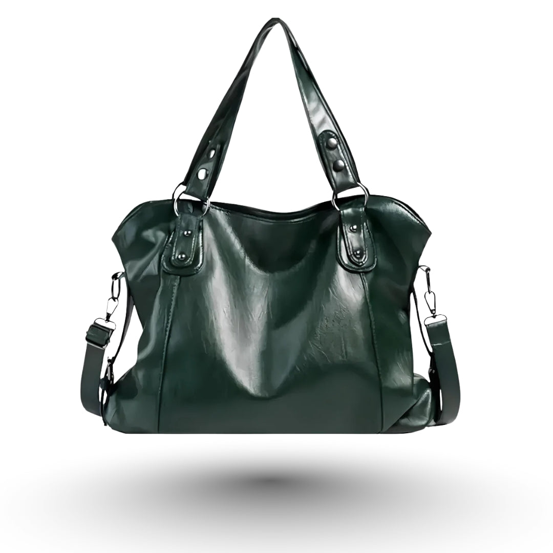 Élora – Sac à main de cours en cuir vert de luxe, design raffiné et fonctionnel pour étudiantes et professionnelles.