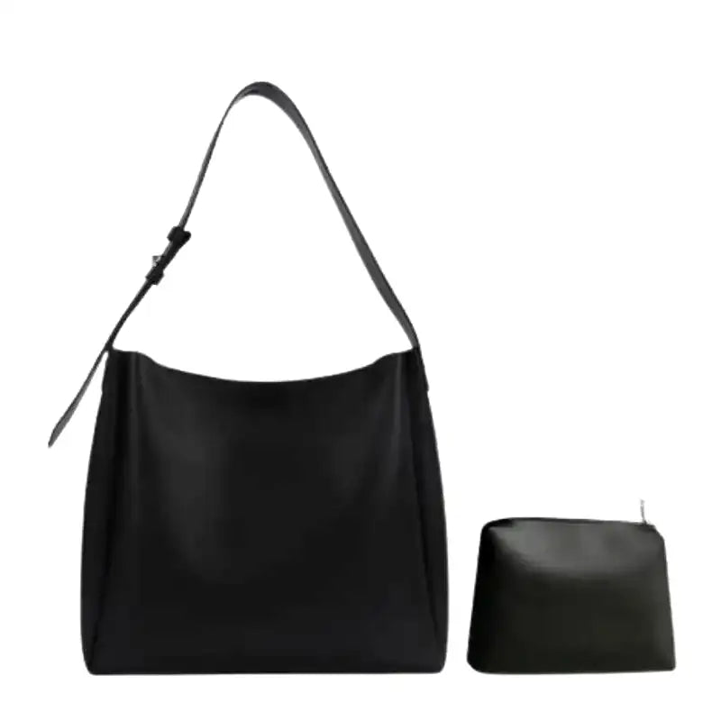 Sac à main FENZA en cuir noir avec grande capacité et pochette, élégant et pratique pour transporter ordinateur, dossiers et essentiels au quotidien