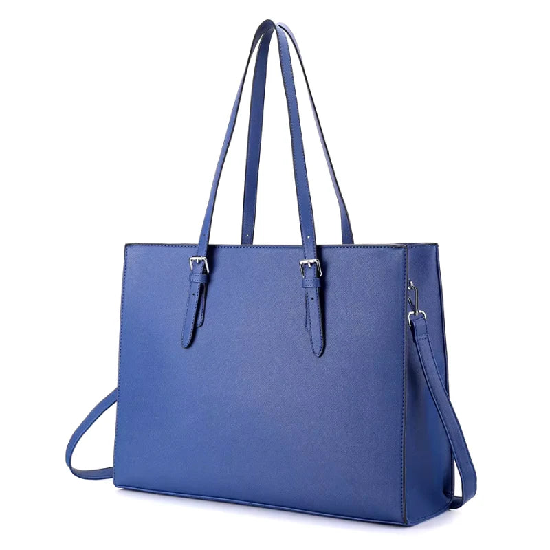 Sac à main GIA grand format, design simple et tendance, en cuir vegan bleu de qualité, idéal pour un usage quotidien avec style