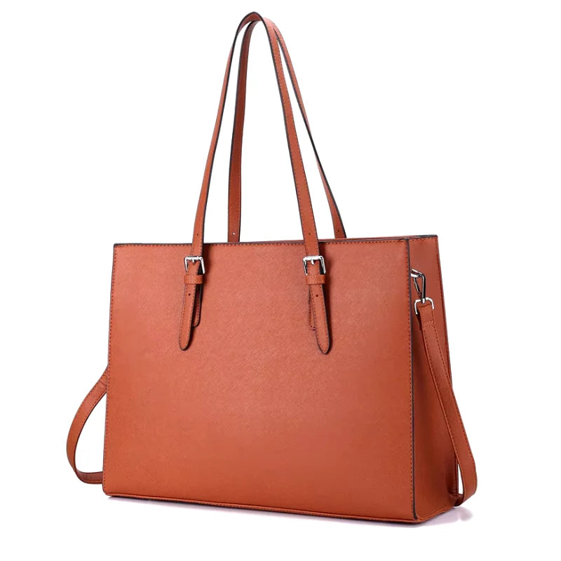 Sac à main GIA grand format, design simple et tendance, en cuir vegan marron de qualité, idéal pour un usage quotidien avec style