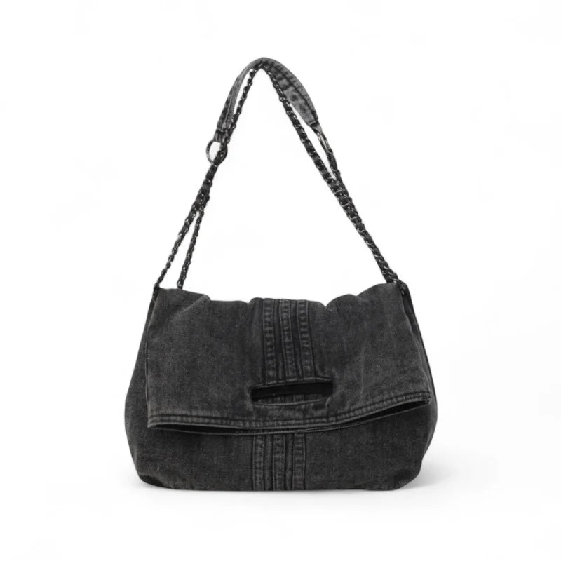 GINA - Sac à main bandoulière en jean noir, pratique et élégant, parfait pour un style décontracté au quotidien