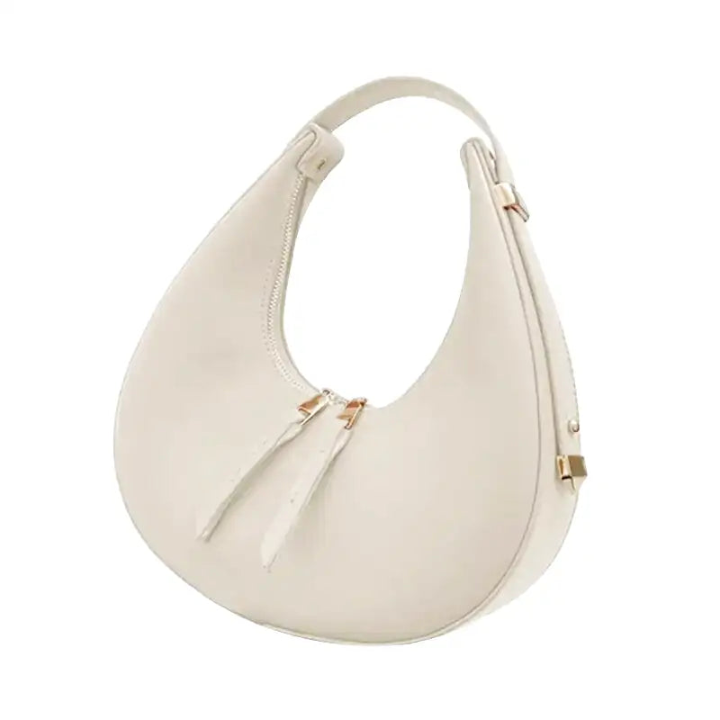 Sac à main femme Gloria blanc en forme de demi-lune, élégant et compact, parfait pour vos sorties, rendez-vous ou soirées, chic, pratique et durable.