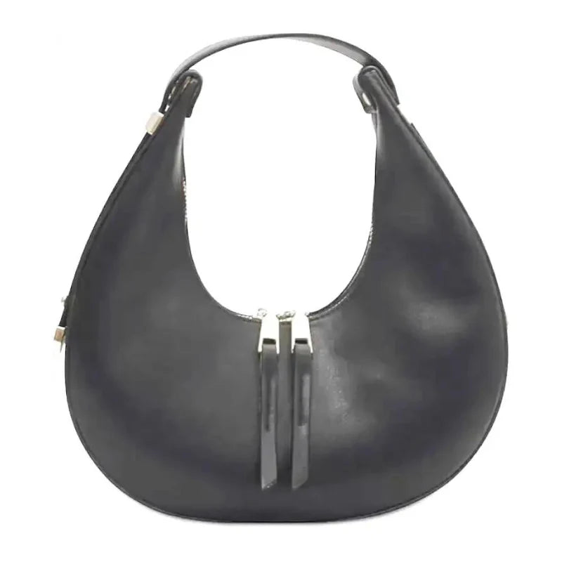 Sac à main femme Gloria noir en forme de demi-lune, élégant et compact, parfait pour vos sorties, rendez-vous ou soirées, chic, pratique et durable.
