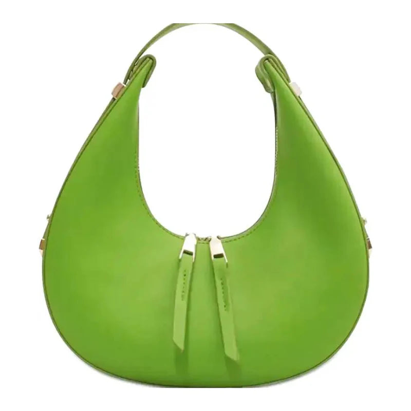 Sac à main femme Gloria vert en forme de demi-lune, élégant et compact, parfait pour vos sorties, rendez-vous ou soirées, chic, pratique et durable.