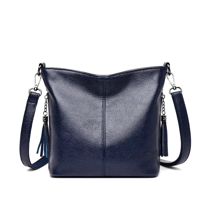 sac KAREN sac à main bandoulière en cuir bleu rigide élégant pour femme, compartiments organisés, poches pratiques et bandoulière réglable pour style et confort