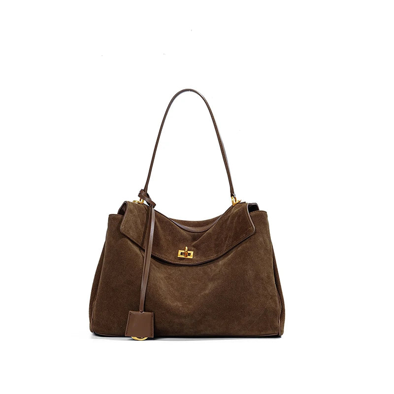 kelia grand sac à main chic en daim marron