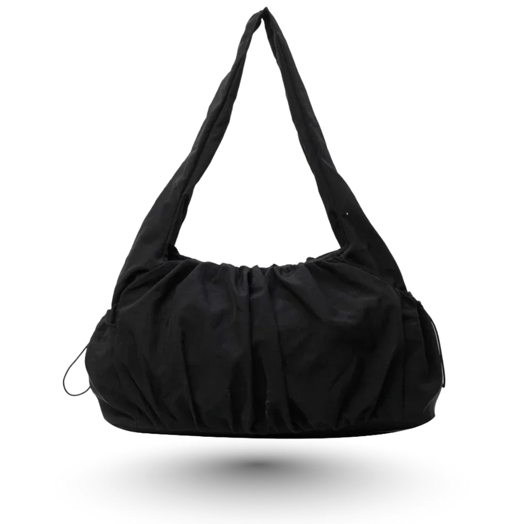 LOUISA – Sac à main noir en tissu avec fermeture éclair, léger et pratique pour le quotidien.