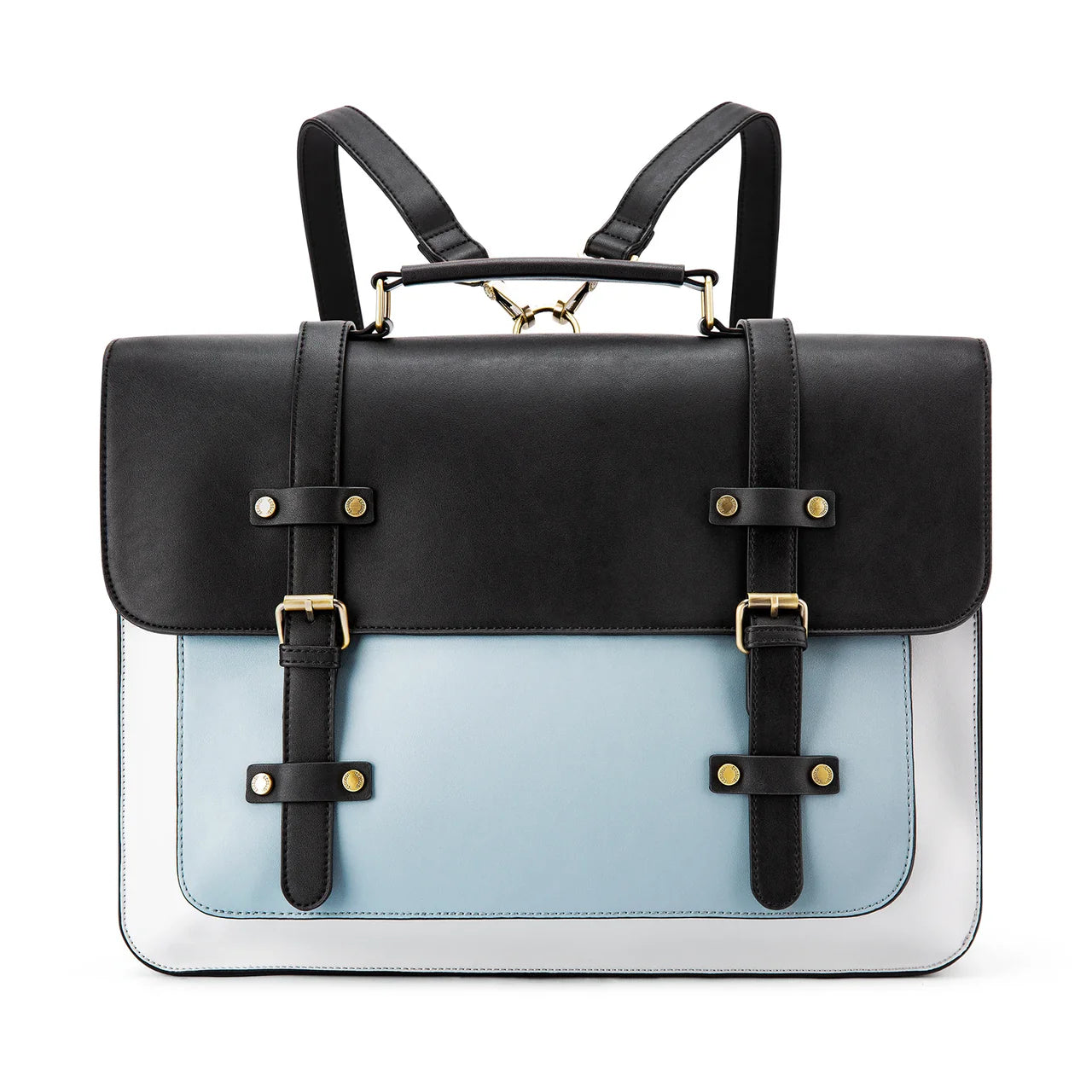 Grand sac à main Louise en cuir vegan bleu, spacieux et structuré, idéal pour transporter ordinateur, dossiers et effets personnels avec style.