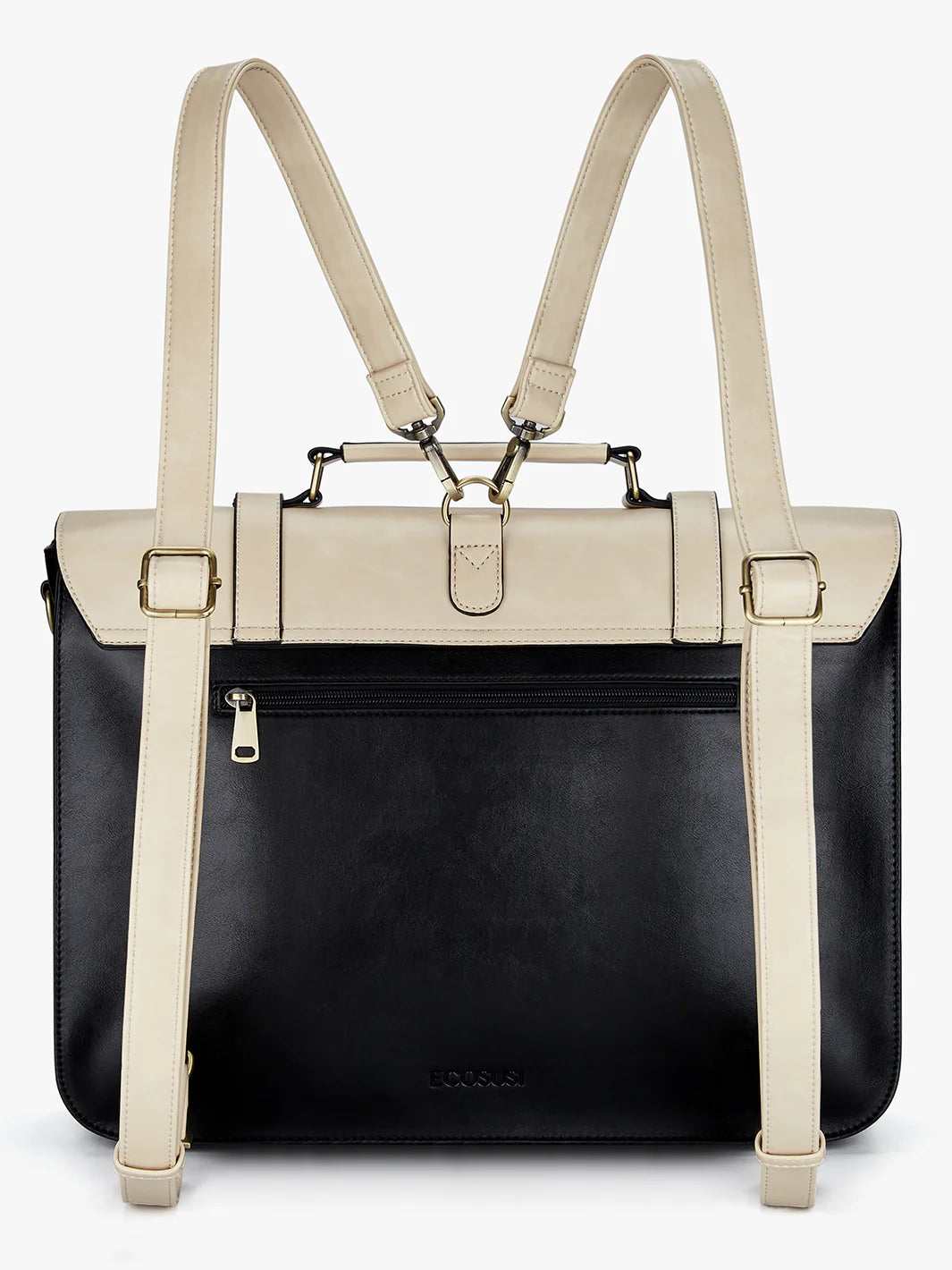 Grand sac à main Louise en cuir vegan, vu de dos, spacieux et structuré, idéal pour transporter ordinateur, dossiers et effets personnels avec style.