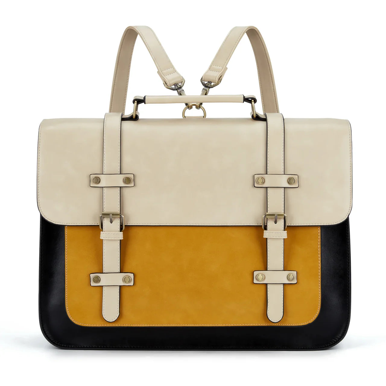 Grand sac à main Louise en cuir vegan,  noir, spacieux et structuré, idéal pour transporter ordinateur, dossiers et effets personnels avec style.