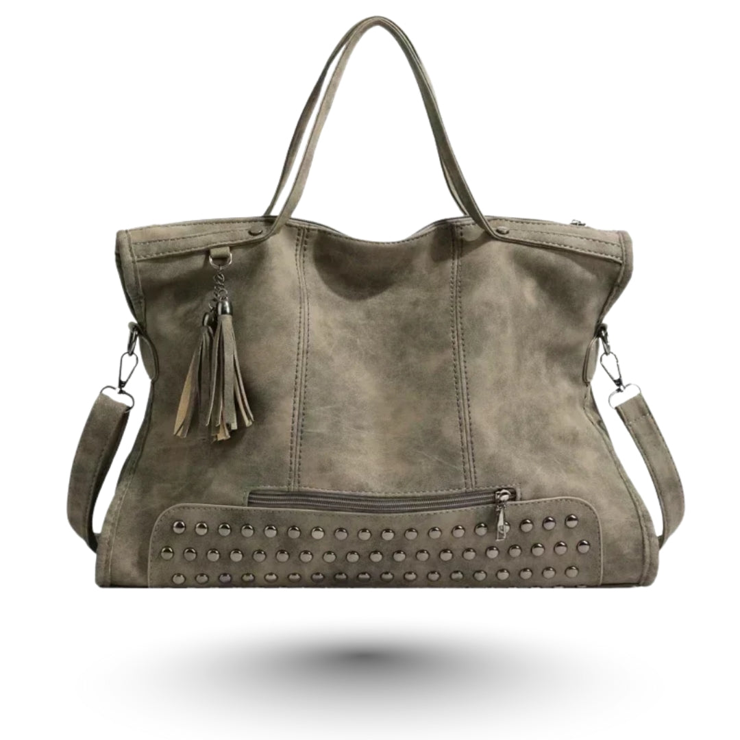 MAELIA – Sac à main de cours rétro à bandoulière élégant en cuir gris spacieux et pratique pour transporter cahiers, ordinateur et essentiels avec style.