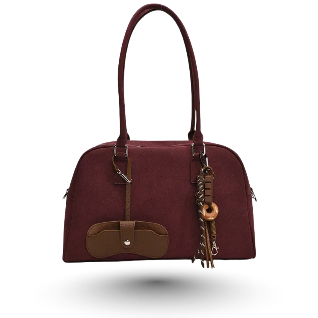 MARINA – Sac à main bandoulière en daim bordeaux, robuste et raffiné, idéal pour cours et travail.