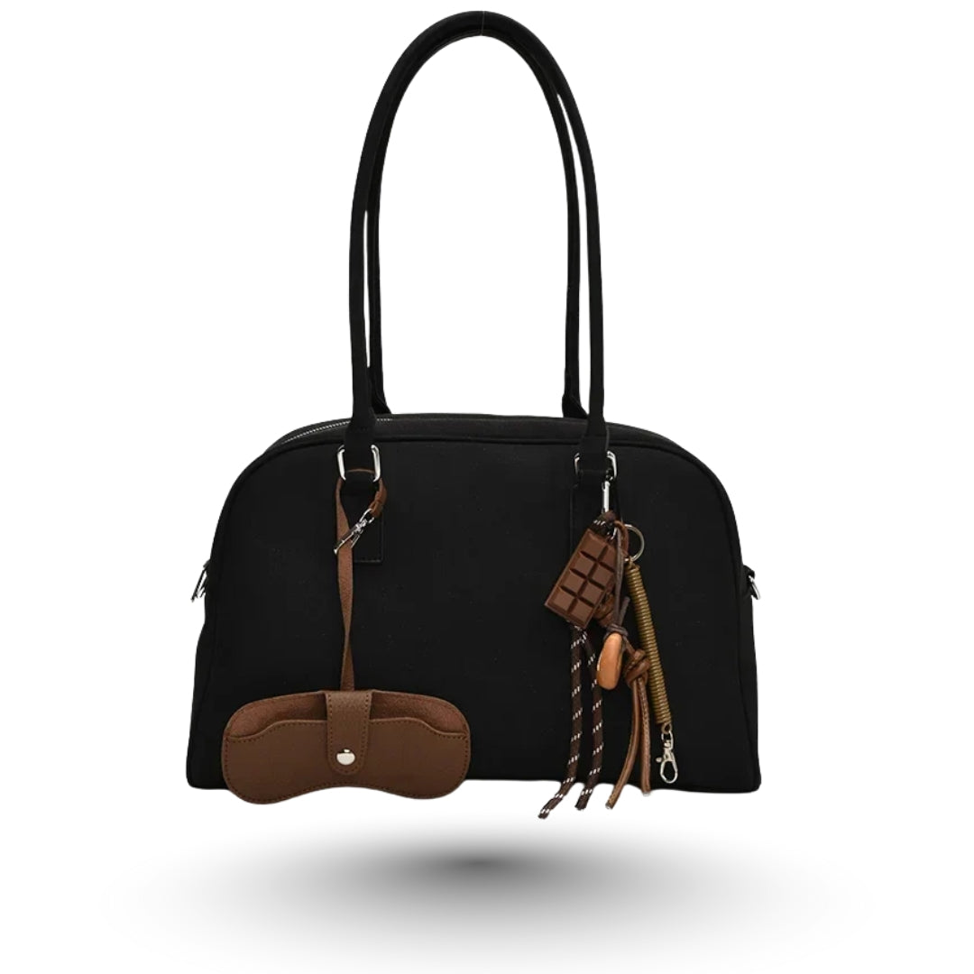 MARINA – Sac à main bandoulière en daim noir, robuste et raffiné, idéal pour cours et travail.