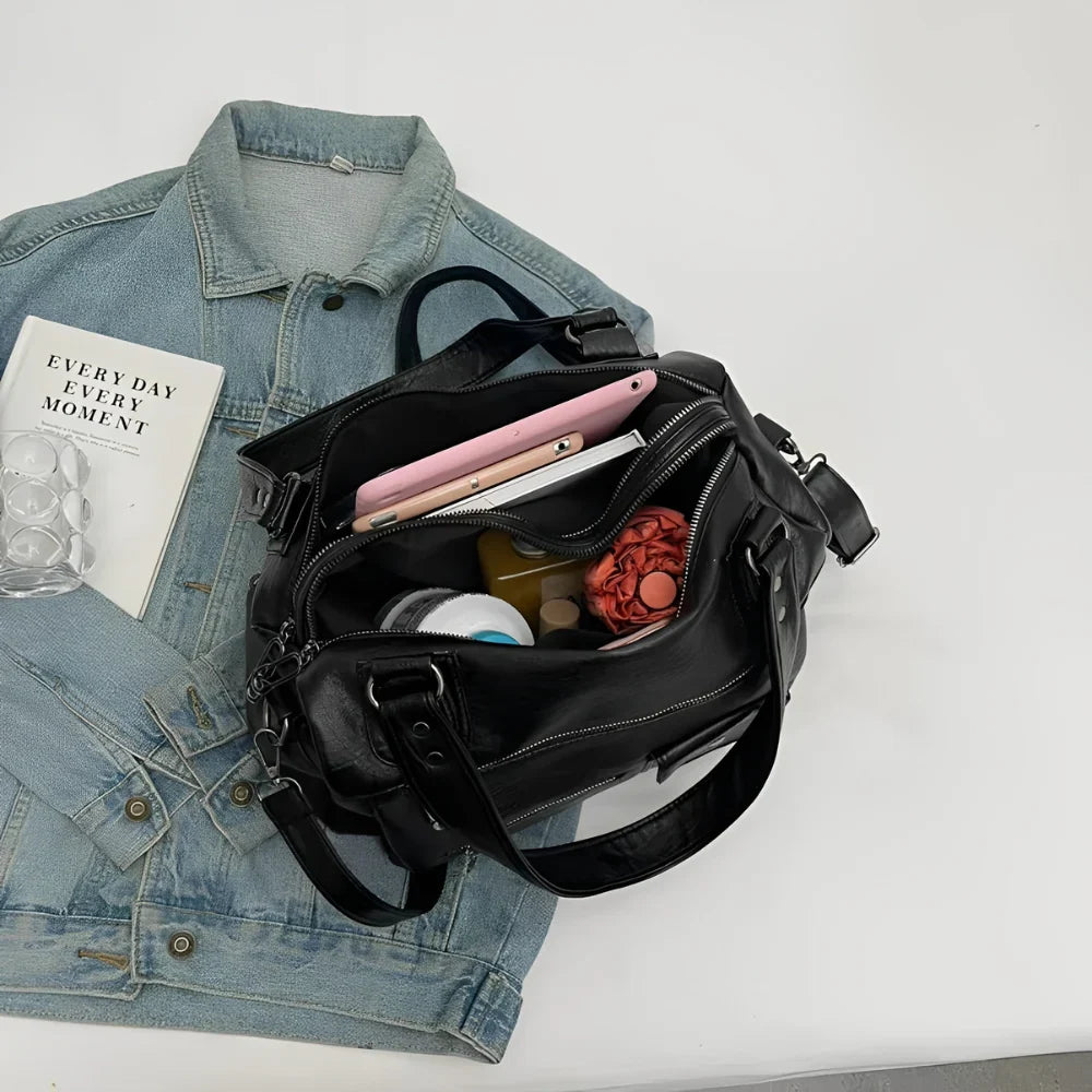 MELINA sac à main bandoulière en cuir grande capacité élégant et pratique noir