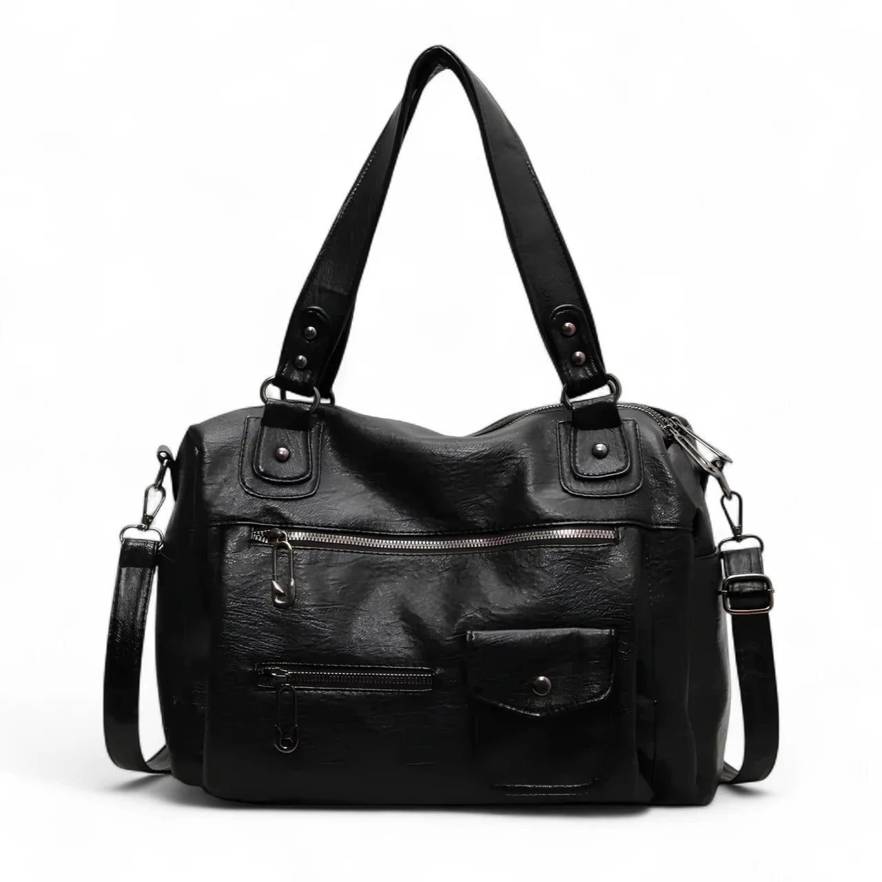 MELINA sac à main bandoulière en cuir grande capacité élégant et pratique noir